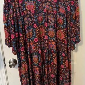 Natural Life Multicolor Floral Dress with Flowing Mid Length Sleeves